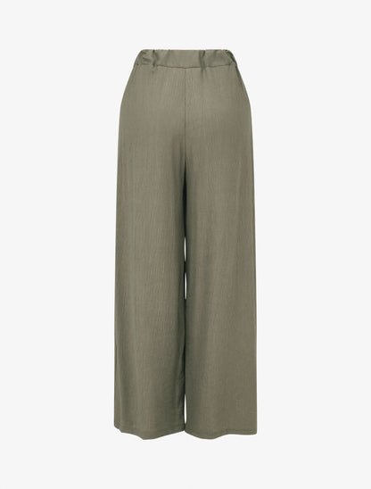 Pantalon fluide élastiqué uni - Kaki - 2
