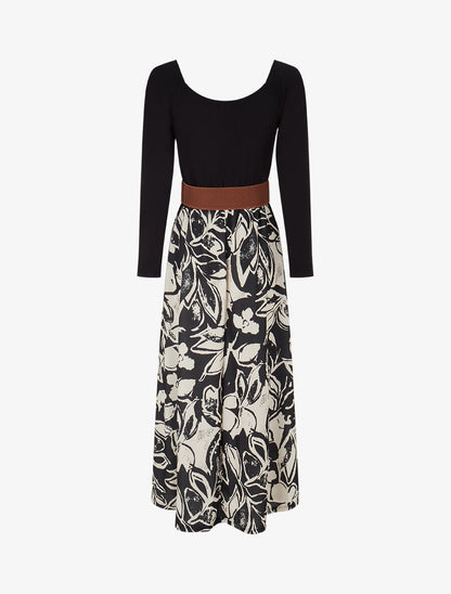 Robe évasée à jupe imprimé fleurs - Noir - 2