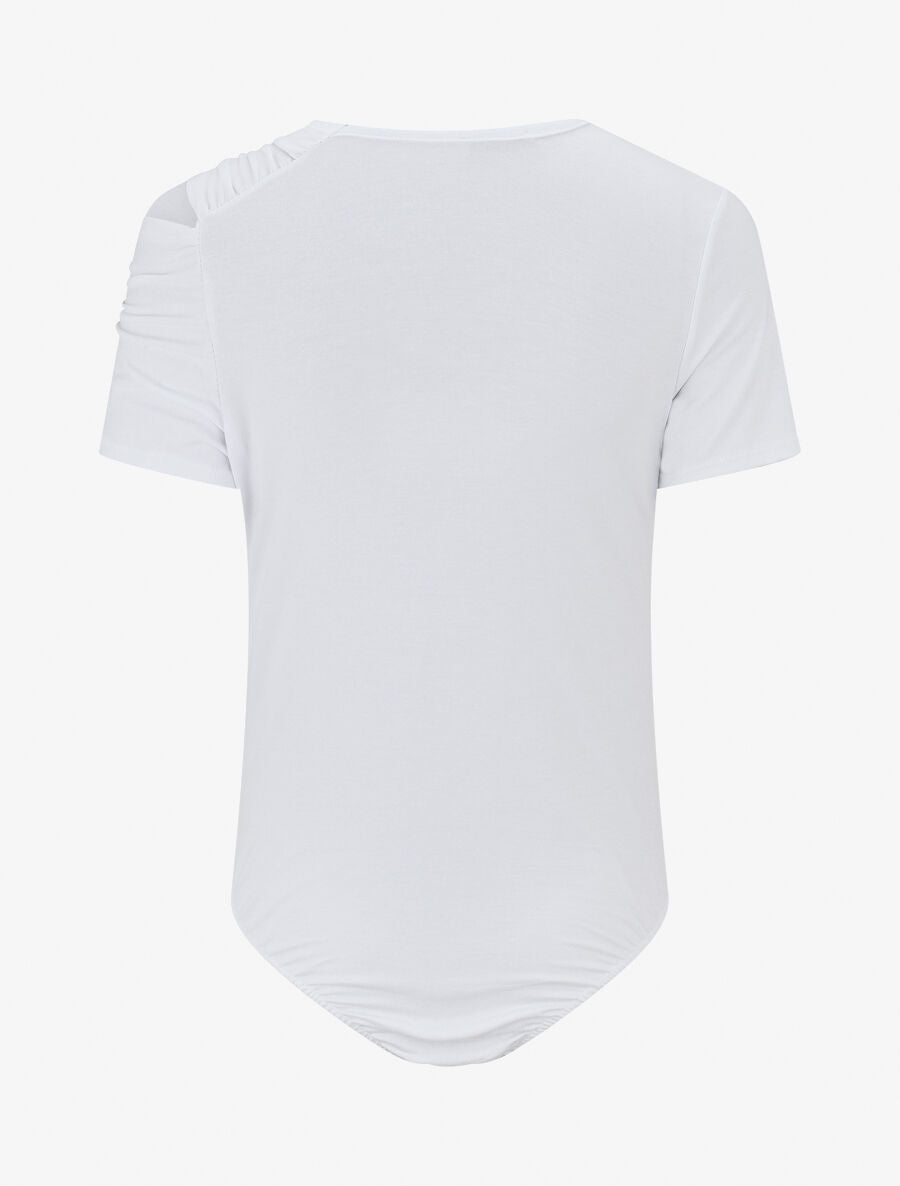 Body uni à manches courtes stylisées - Blanc - 2