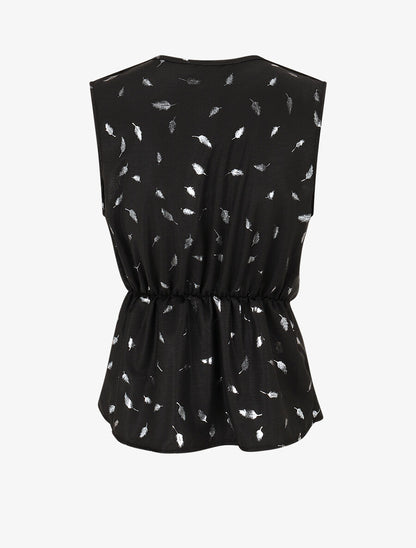 Top droit sans manches flocage plumes irisées - Noir - 2