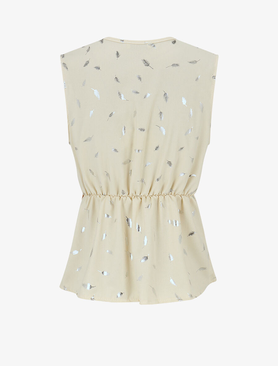Top droit sans manches flocage plumes irisées - Beige - 2