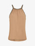 Top uni sans manches à détail brodé irisé - Camel - 4