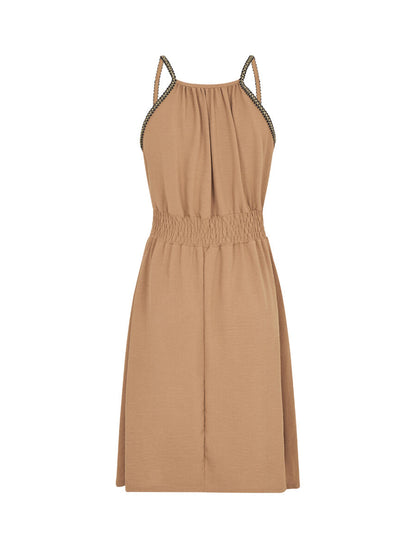 Robe unie sans manches à taille élastiquée - Camel - 2