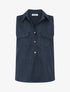 Top uni boutonné effet lin - Marine - 1