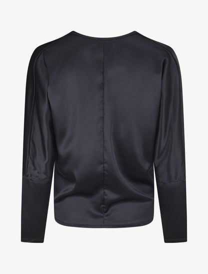 Blouse fluide unie effet satiné - Bleu nuit - 2