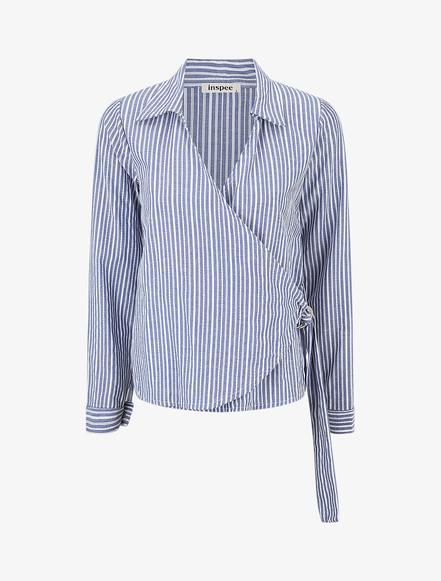 Blouse cache-coeur à rayures - Bleu - 1