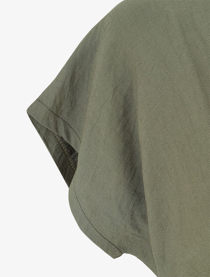 Robe longue unie à manches courtes - Kaki - 3