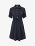 Robe mi-longue unie élastiquée - Marine - 1