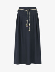 Jupe longue taille haute coupe évasée - Marine - 1