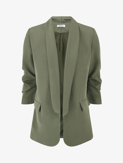 Blazer uni à manches froncées - Kaki - 1