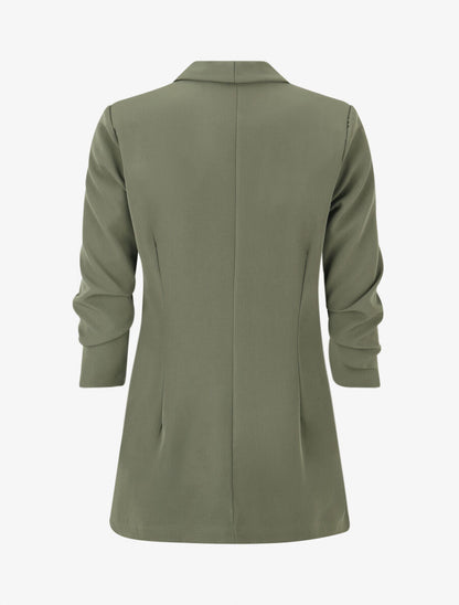 Blazer uni à manches froncées - Kaki - 2