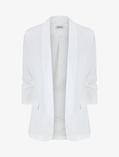 Blazer uni à manches froncées - Blanc - 4