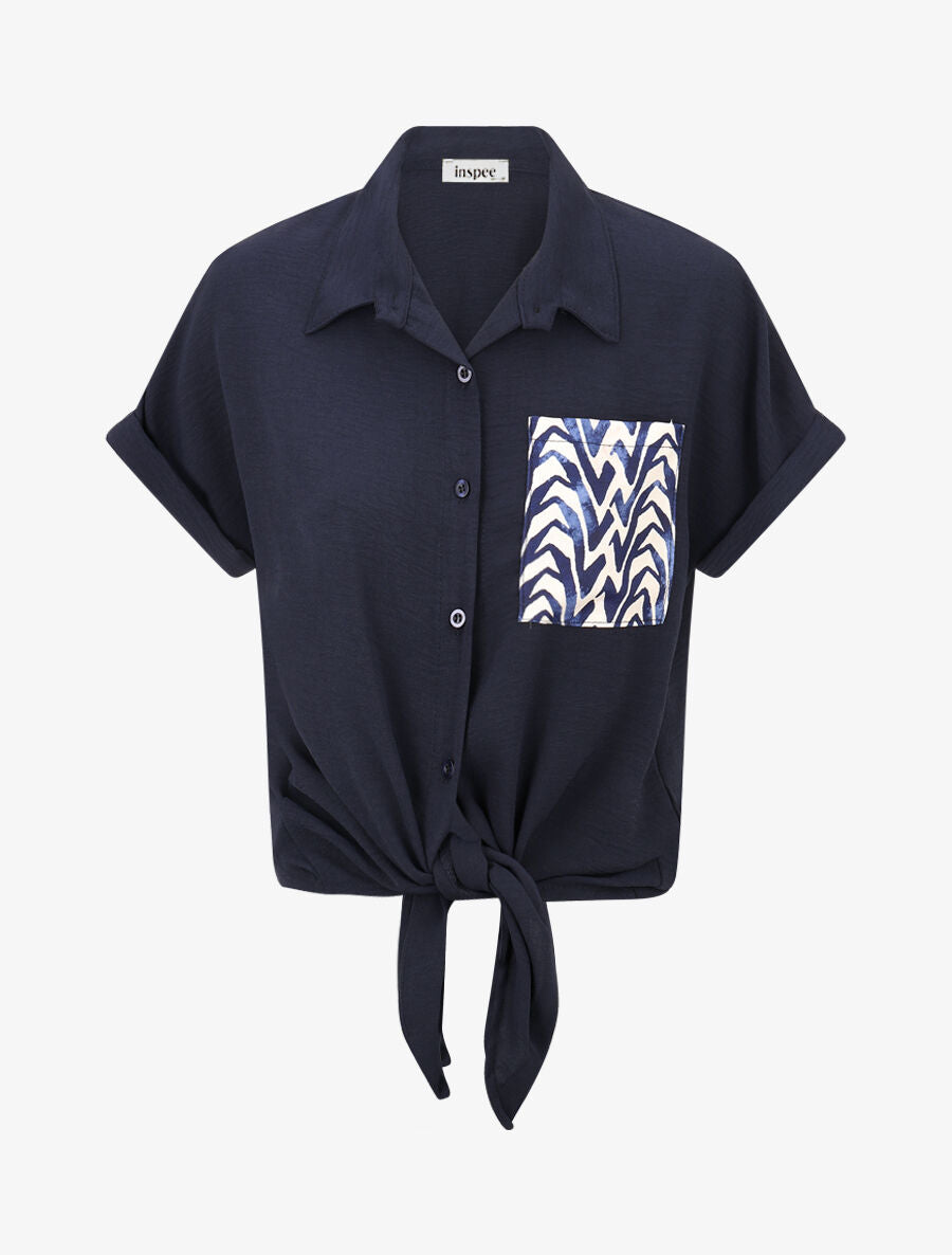 Chemise manches courtes et poche fantaisie - Marine - 4
