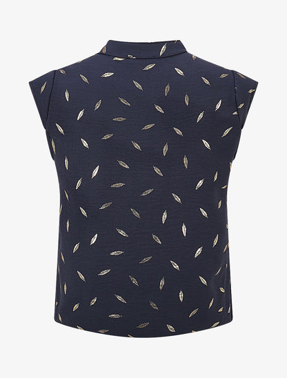 Top sans manches motif plumes dorées - Marine - 2