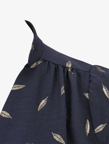 Top sans manches motif plumes dorées - Marine - 3