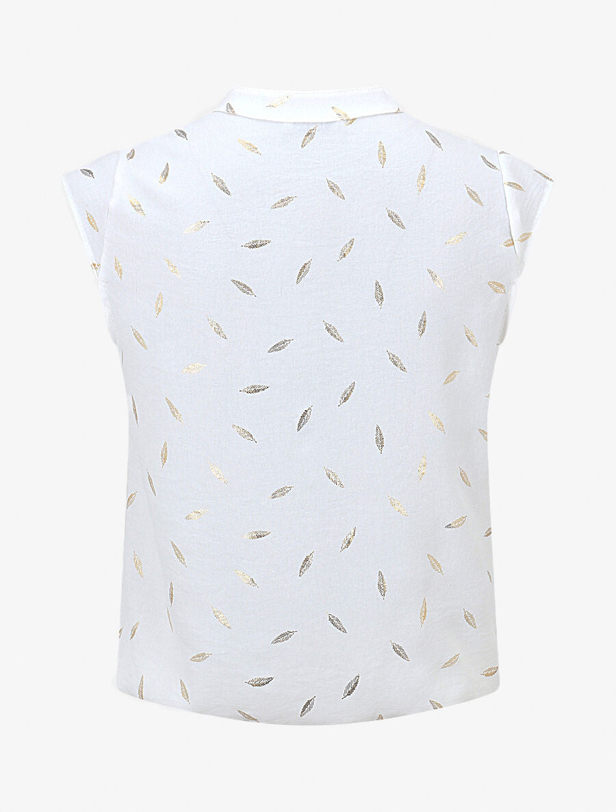 Top sans manches motif plumes dorées - Blanc - 2