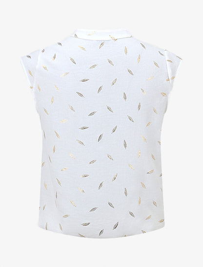 Top sans manches motif plumes dorées - Blanc - 2