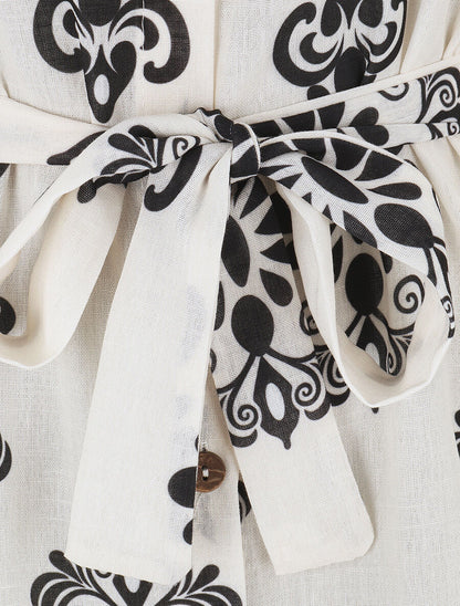 Chemise manches rabattables et motif arabesque - Écru - 3