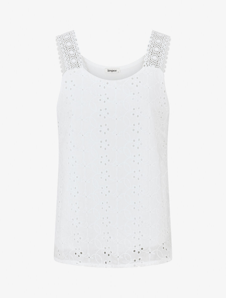 Débardeur droit bretelles en dentelle - Blanc - 1