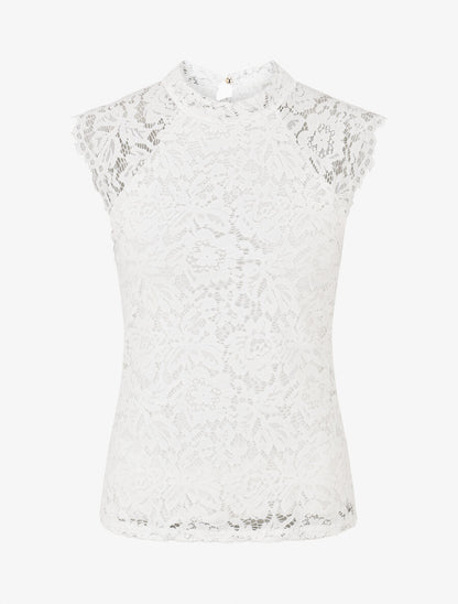 Top ajusté en dentelle col montant - Blanc - 1