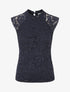Top ajusté en dentelle col montant - Marine - 1