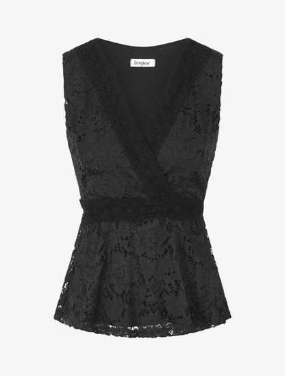 Top ajusté sans manches en dentelle - Noir - 1