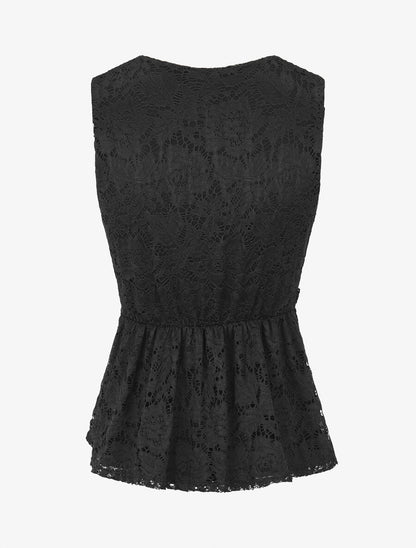 Top ajusté sans manches en dentelle - Noir - 2