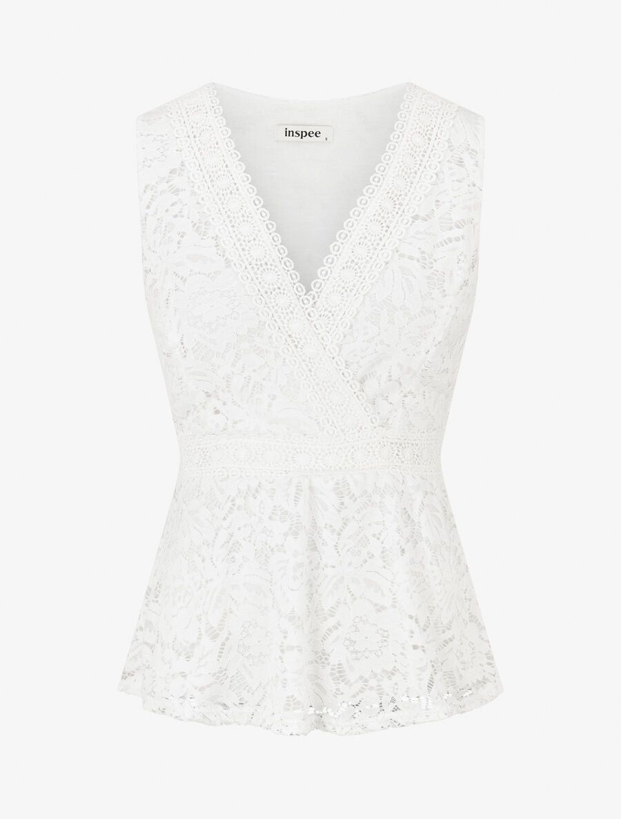 Top ajusté sans manches en dentelle - Blanc - 1
