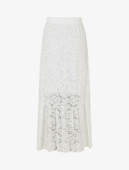 Jupe longue unie en dentelle - Blanc - 2