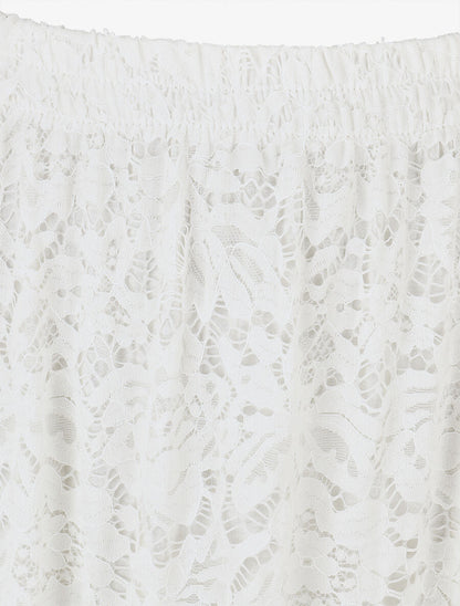 Jupe longue unie en dentelle - Blanc - 3