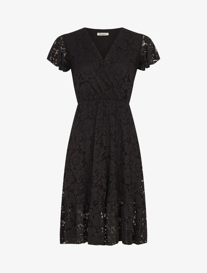 Robe mi-longue en dentelle - Noir - 4