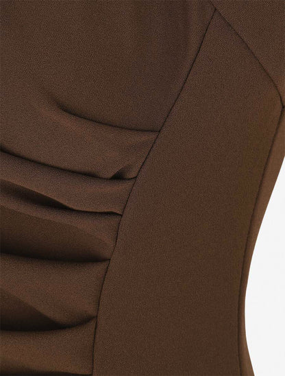Robe moulante col à découpe stylisée - Marron - 3