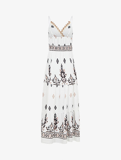 Robe longue à taille élastiquée imprimé ikat - Blanc - 2