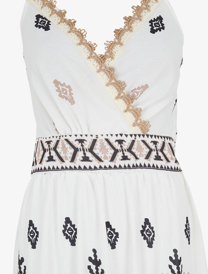 Robe longue à taille élastiquée imprimé ikat - Blanc - 3
