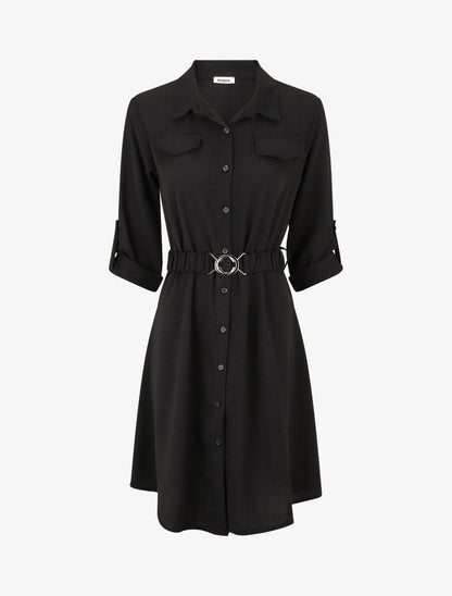 Robe chemise courte coupe droite - Noir - 1