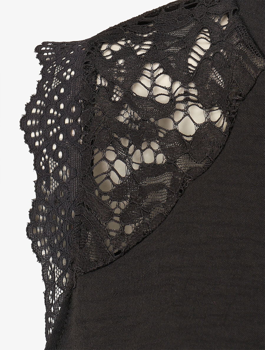 Top sans manches à dentelle et detail plissé - Noir - 3