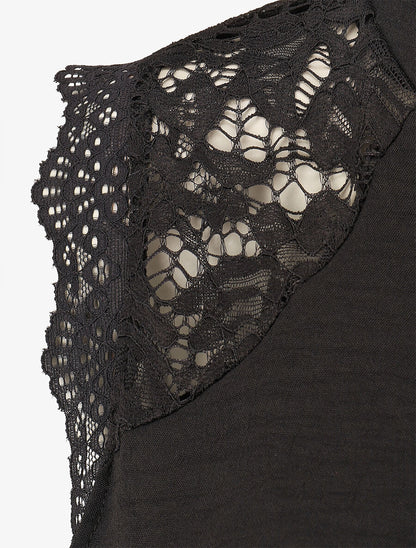 Top sans manches à dentelle et detail plissé - Noir - 3