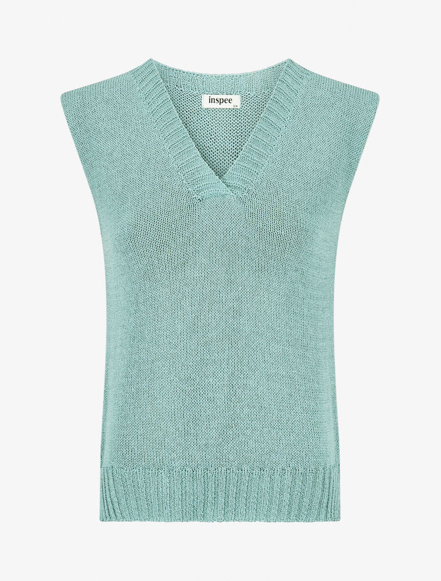 Top en maille à col V - Turquoise - 4