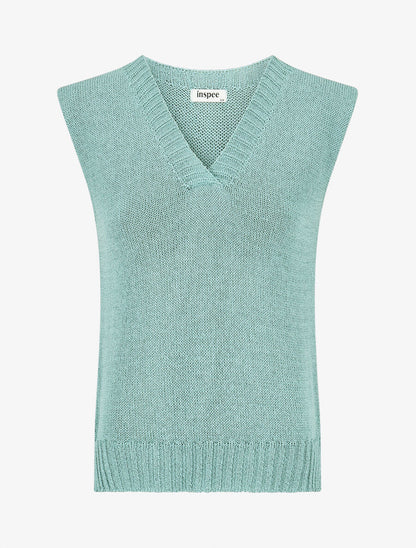 Top en maille à col V - Turquoise - 4