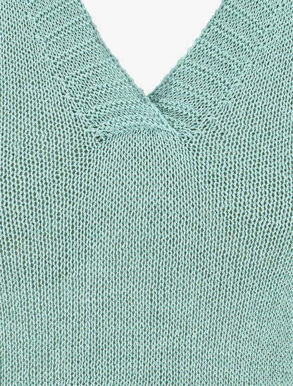 Top en maille à col V - Turquoise - 3
