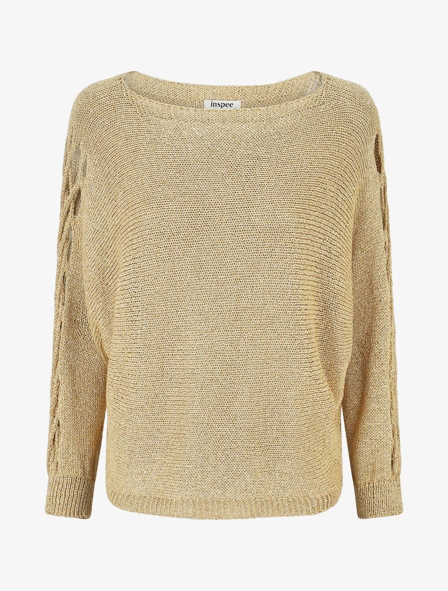 Pull en maille à manches ajourés - Or - 4