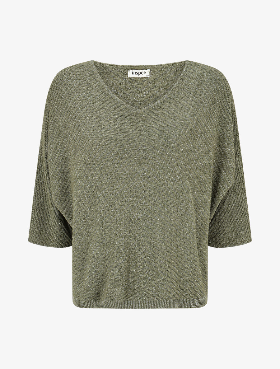 Pull fin irisé à manches courtes - Kaki - 4