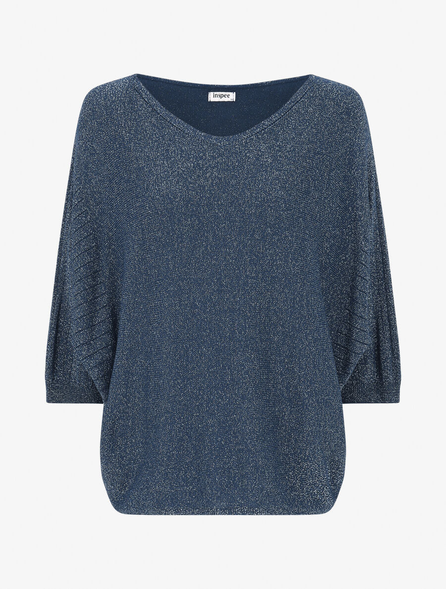 Pull irisé à manches style chauves-souris - Marine - 1
