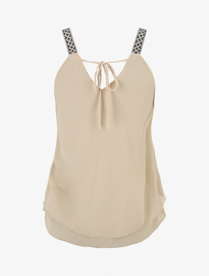 Top uni à bretelles imprimé aztèque - Beige - 2