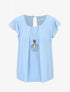 Blouse en voile transparente à manches volantées - Bleu - 4