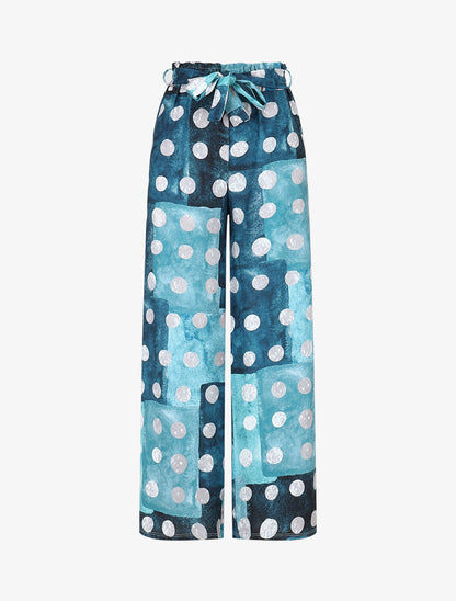 Pantalon fluide à imprimé cercles - Bleu canard - 4
