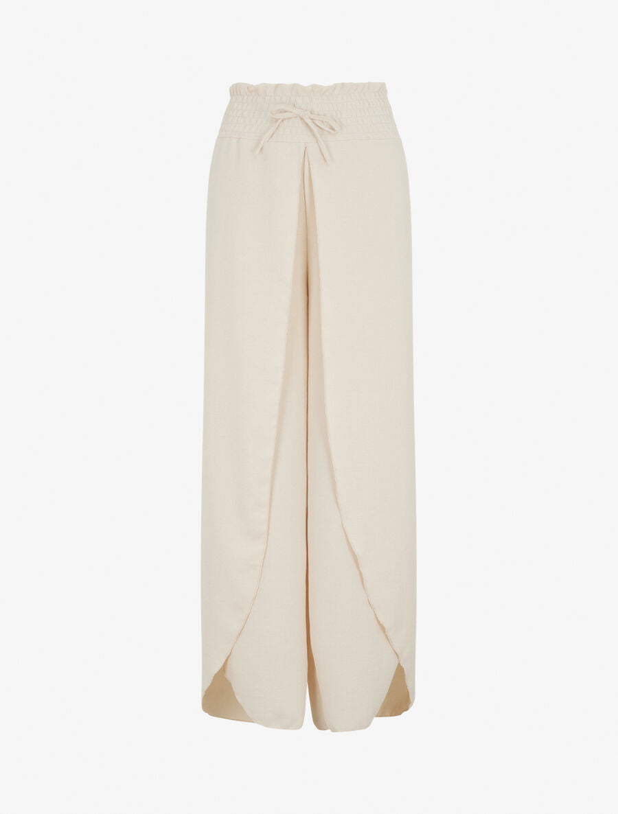 Pantalon tulipe uni à taille élastiquée - Beige - 1