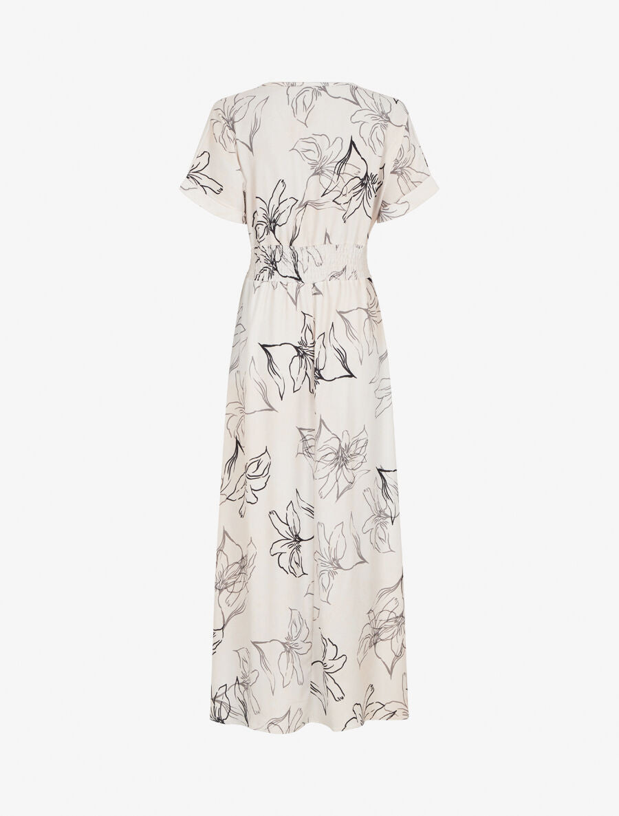 Robe longue manches courtes imprimé végétal - Beige - 2