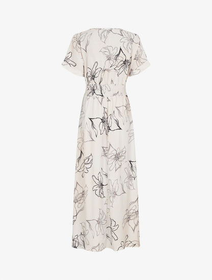 Robe longue manches courtes imprimé végétal - Beige - 2