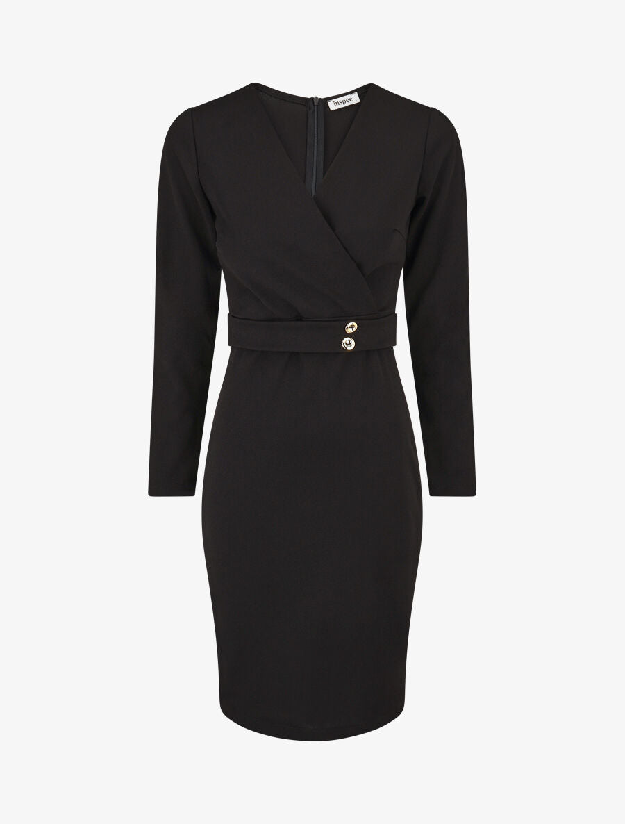 Robe fourreau à taille cintrée - Noir - 1